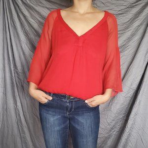 Diane Von Furstenberg Red 100% Silk Blouse Women's Size 4